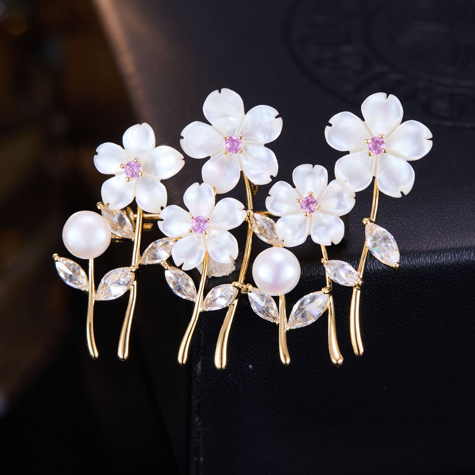 Women Accessories Bouquet - OKILY 우아한 화이트 프리틸라리아 벚꽃 진주