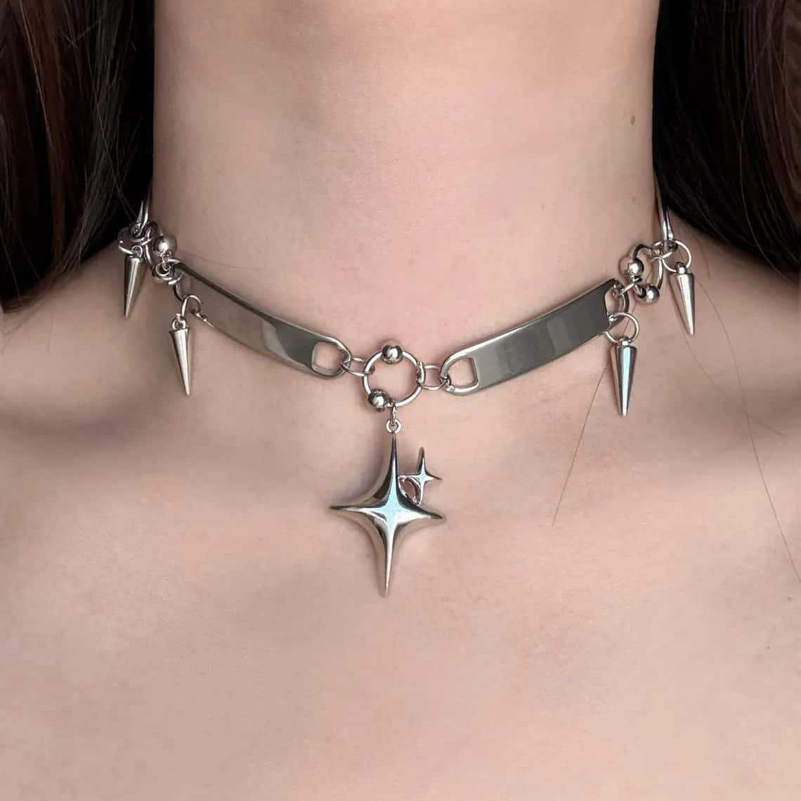 Women'S Y2K Accessories - 펑크 스타 리벳 초커, 록 주얼리,