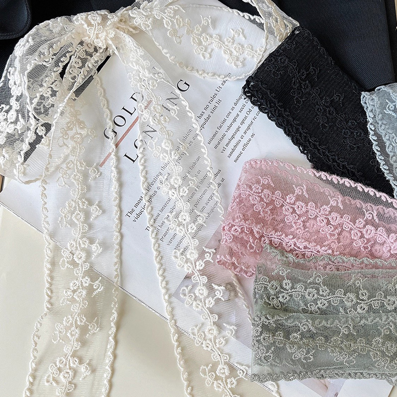 Women Accessories Bouquet - 1 야드 꽃무늬 자수 레이스 리본