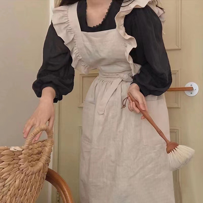 1PC 프랑스 목가적 꽃집 예술적 코튼 린넨 빈티지 앞 - Women Kitchen Accessories 리뷰 및 가격