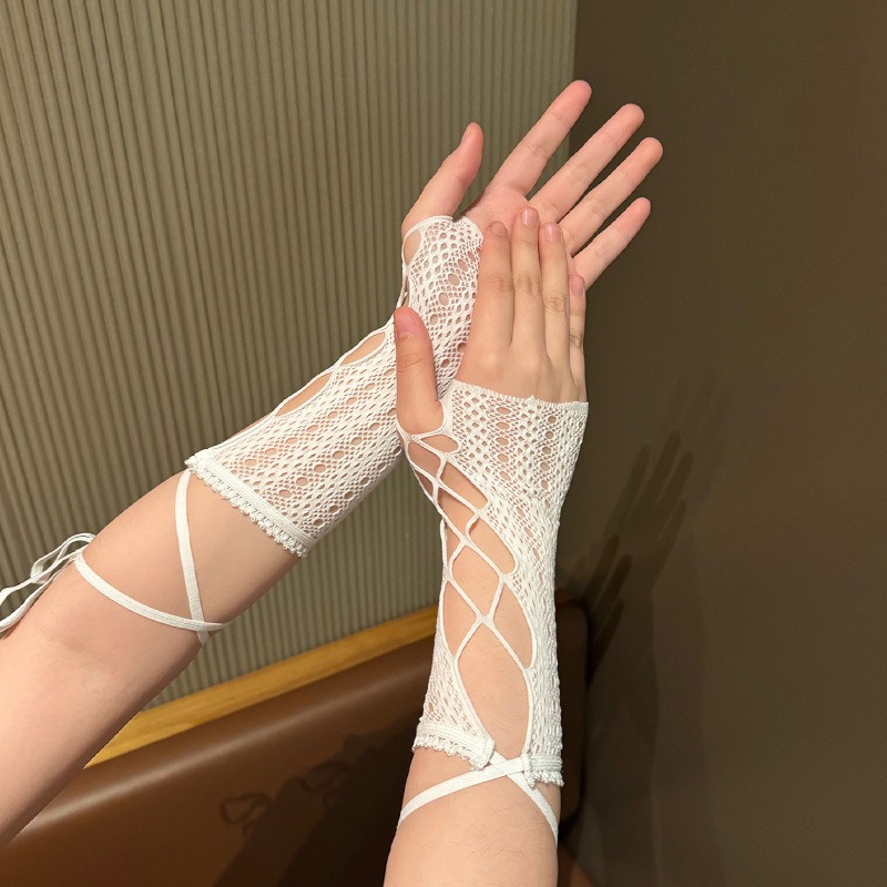 빈티지 화이트 레이스 피쉬넷 장갑 고딕 속이 빈 핑거리 - Women'S Y2K Accessories 리뷰 및 가격