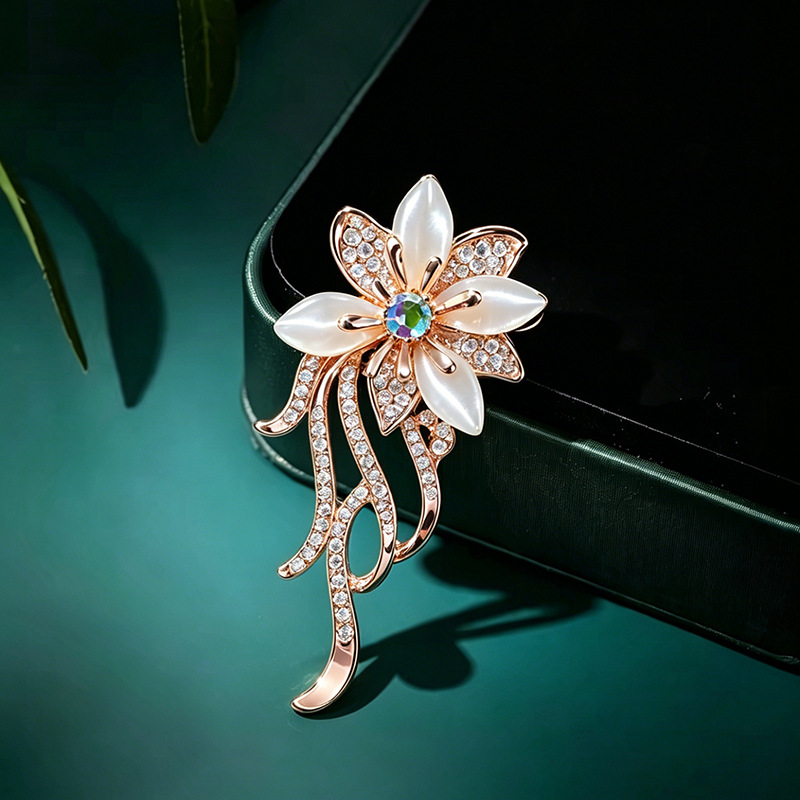 빈티지 고양이 눈 돌 난초 모양 라인스톤 브로치 여성용 - Women Accessories Bouquet 리뷰 및 가격