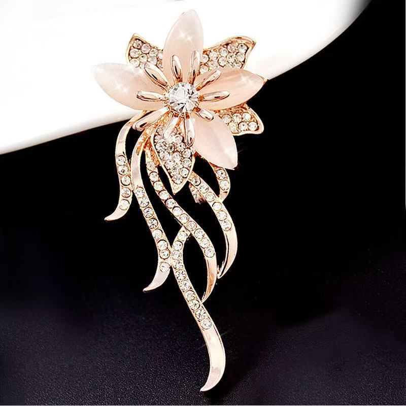 빈티지 고양이 눈 돌 난초 모양 라인스톤 브로치 여성용 - Women Accessories Bouquet 리뷰 및 가격