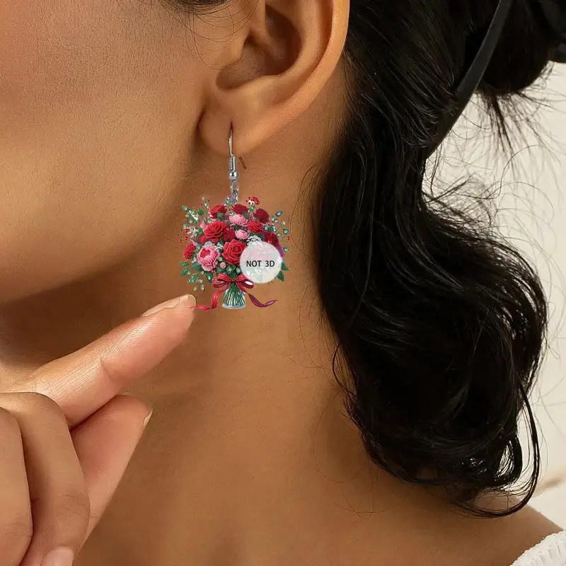 어머니의 날 선물 꽃다발 꽃 장미 2D 플랫 아크릴 귀 - Women Accessories Bouquet 리뷰 및 가격