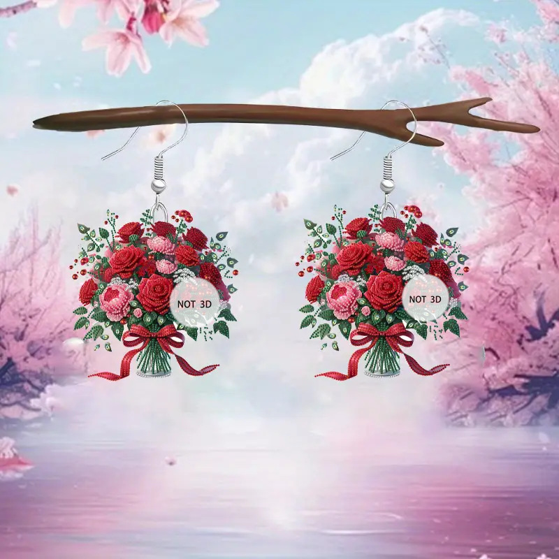 어머니의 날 선물 꽃다발 꽃 장미 2D 플랫 아크릴 귀 - Women Accessories Bouquet 리뷰 및 가격
