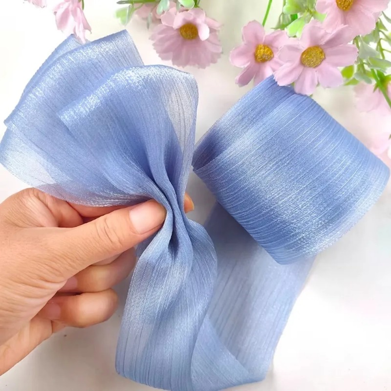 5M 주름 시폰 리본 6cm 폭 DIY 리본 튤 원사  - Women Accessories Bouquet 리뷰 및 가격