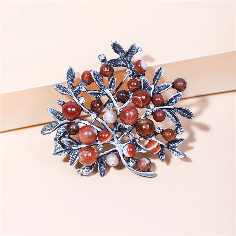 여성용 레드 라인석 나무 브로치, 천연 스톤 핀, 빈티 - Women Accessories Bouquet 리뷰 및 가격