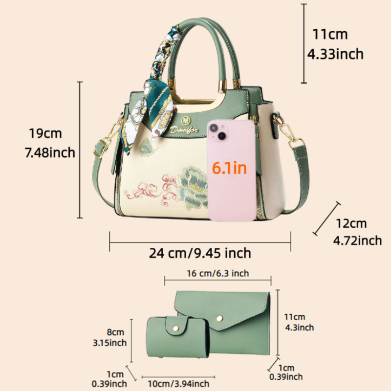 3피스 자수 핸드백 세트(매칭되는 클러치백과 카드홀더  - Women'S Accessories For Suit 리뷰 및 가격