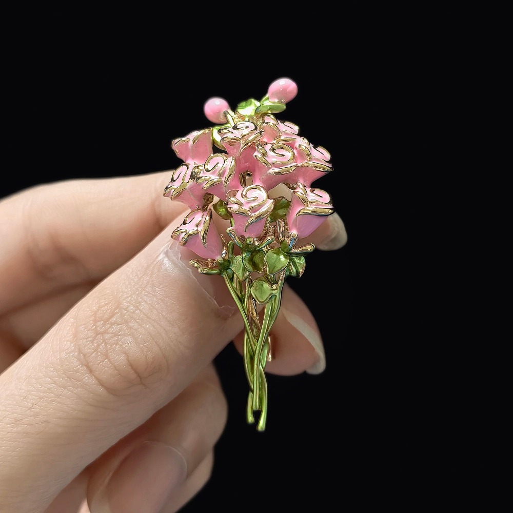 여성용 핑크 에나멜 장미 꽃다발 브로치 유니섹스 어머니 - Women Accessories Bouquet 리뷰 및 가격