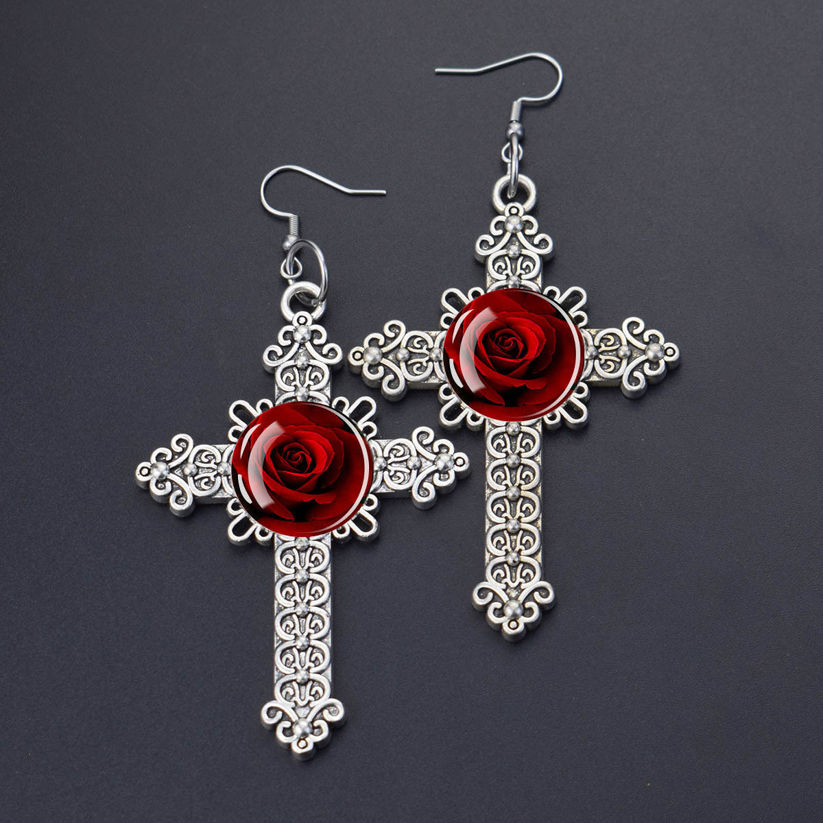 1 쌍 레드 로즈 패턴 꽃다발 테마 크로스 펜던트 귀걸 - Women Accessories Bouquet 리뷰 및 가격